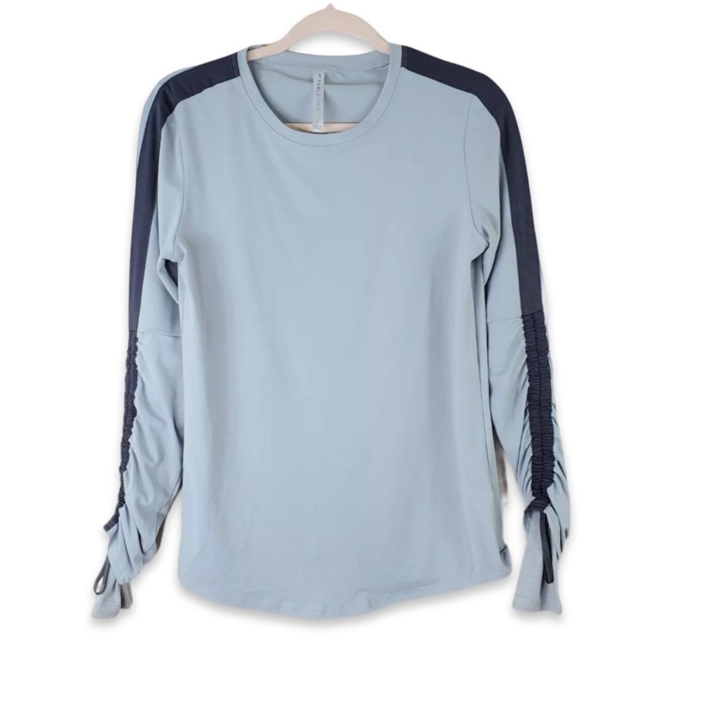Fabletics Sky Blue and Navy Long Sleeve Blouse